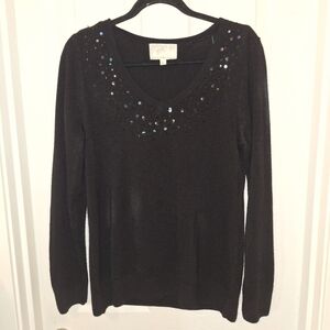 Sequin Black Long Sleeve Sweater Large